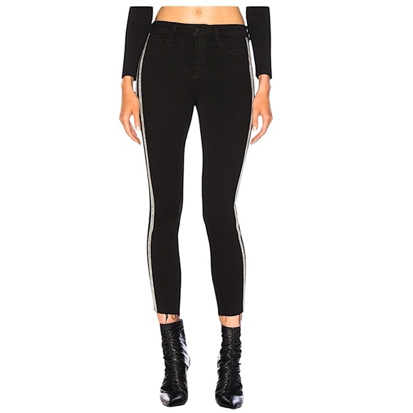 L’AGENCE MARGOT RHINESTONE STRIPED HIGH RISE CROPPED RAW HEM SKINNY JEANS SZ 27 - Picture 6 of 10